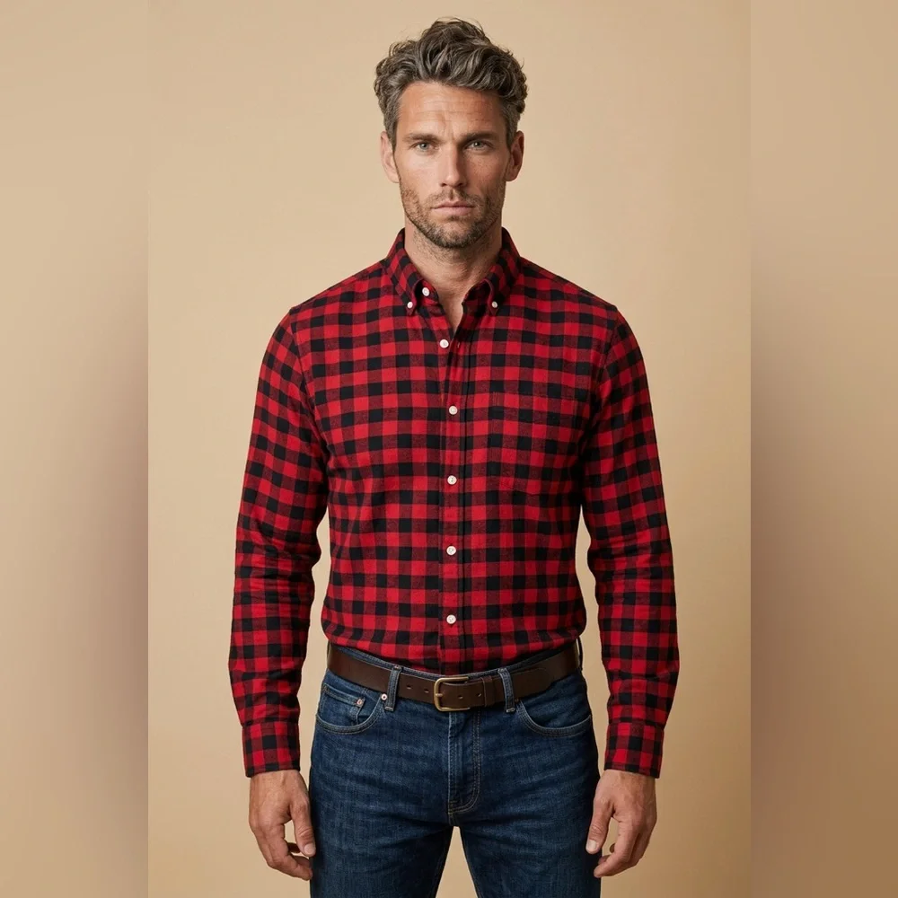 🪓 J.Crew Men’s Plaid Shirt M 🔴 Black & Red Lumberjack Flannel‎ Vibes